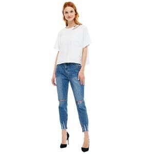 ONE TEASPOON Freebird High Waist Ankle Zip Distressed Crop Skinny Jeans
